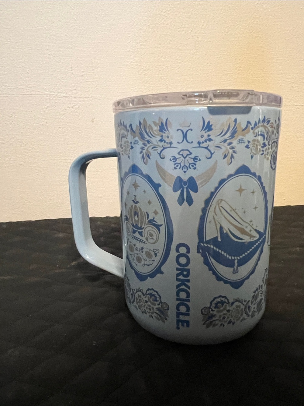 Corkcicle Light Blue and Navy Cinderella-Themed Travel Mug